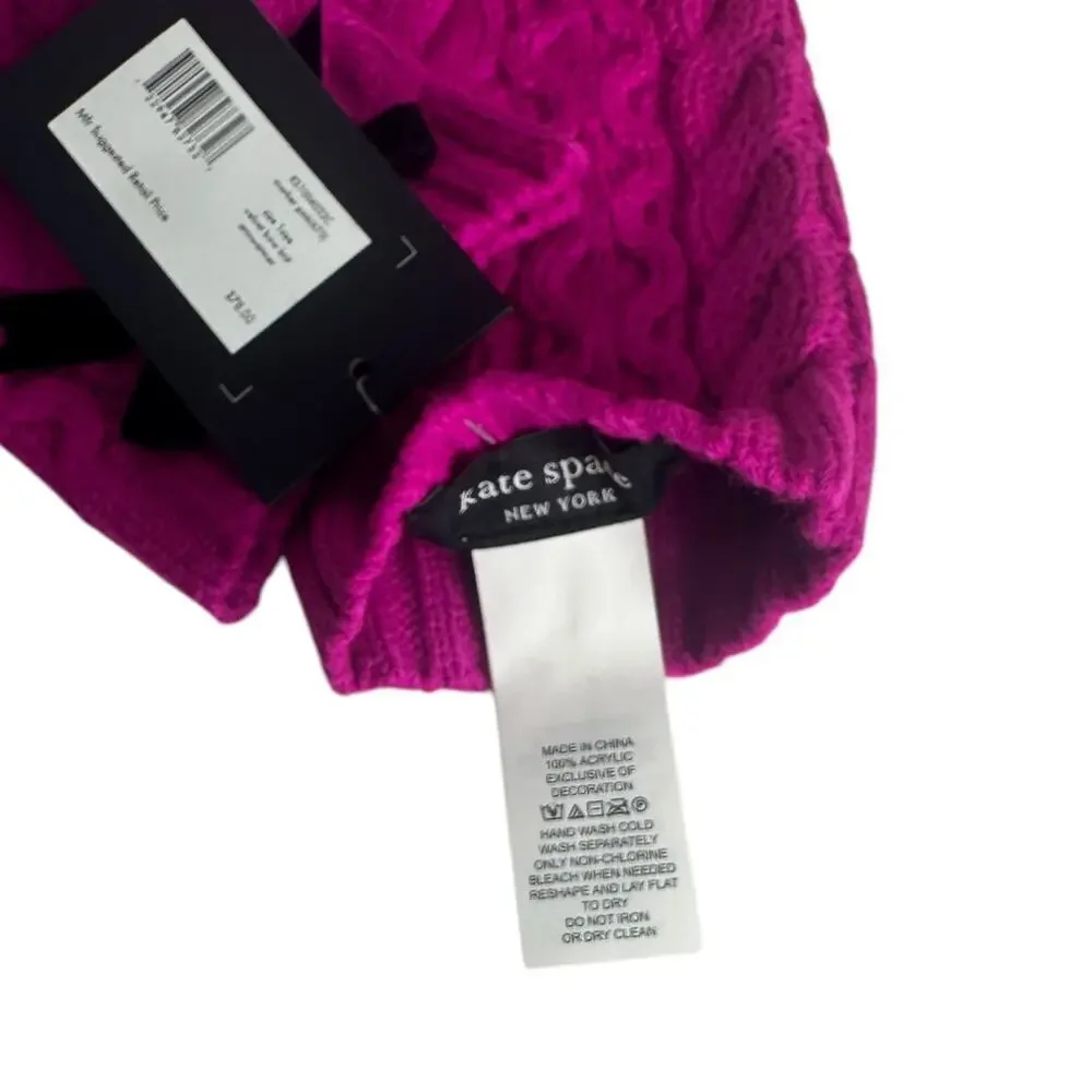 Kate Spade Cable knit Bow Arm Gloves one Size  Marker Pink